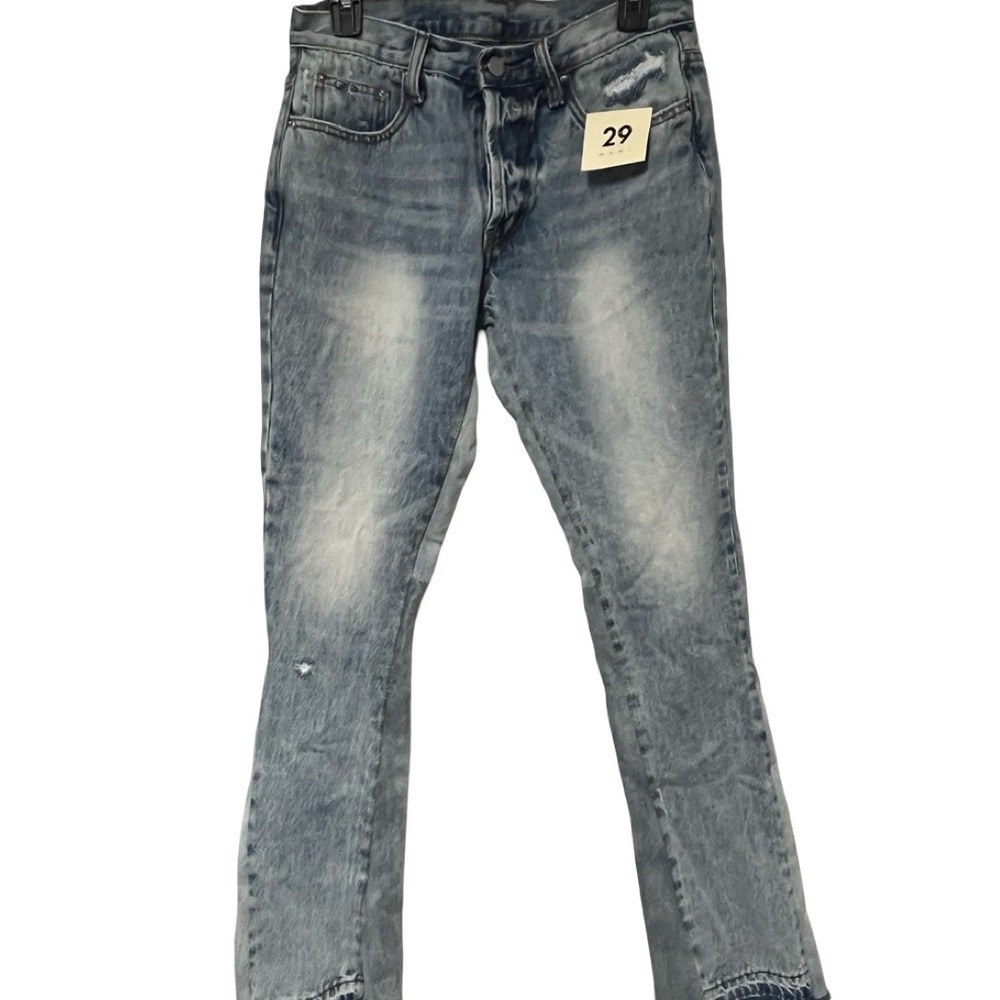 MNML Mens Acid Wash Distressed Straight Leg Jeans Blue Button Fly Size 29 NEW